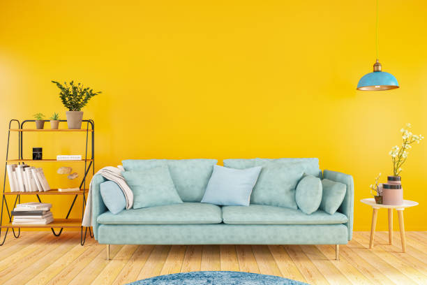 Sofa with Orange Wall. 3D Render